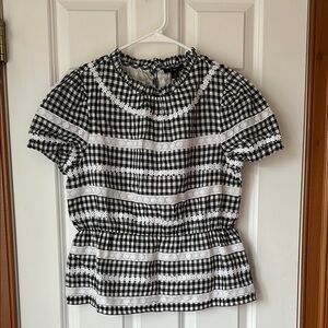 J. Crew Black and White Gingham Peplum Top